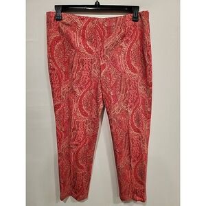 J. Jill Pants Womens Size 12 Red‎ Paisley Stretch, Side Zipper, 27" Inseam